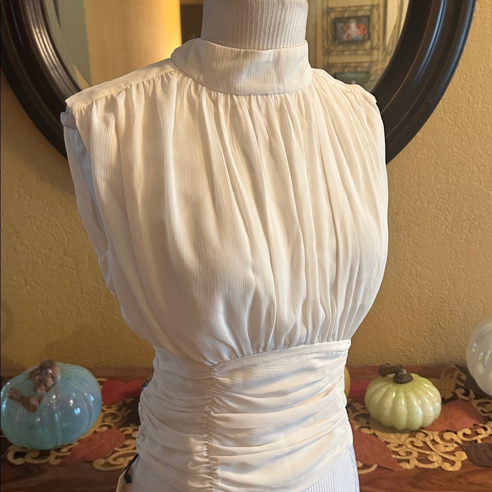 NWT Ivory Pleated Blouse - Picture 5 of 9